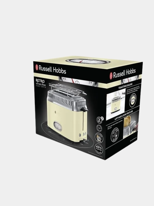 Тостер Russell Hobbs Retro 21682-56, 6 степеней обжарки, разогрев, размораживание, кремовый