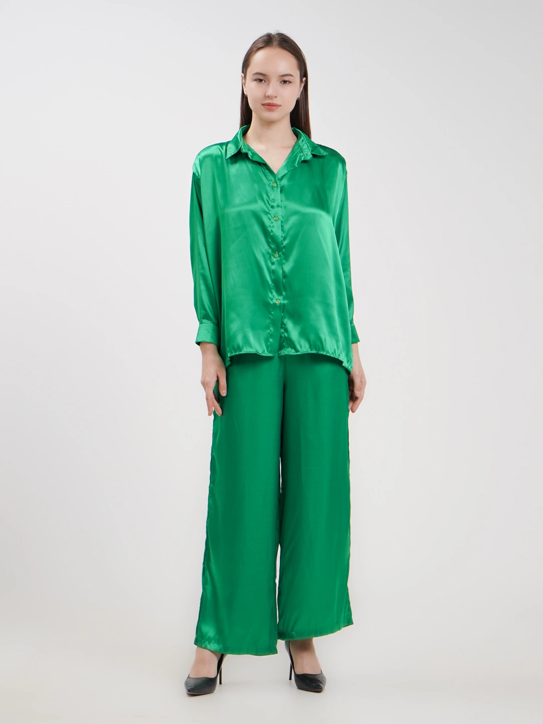Женский комплект, рубашка и широкие штаны, сатиновый, атласный купить ...