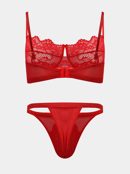 Ayollar ichki kiyim to'plami dantelli: byustgalter va baland belli string, S–XL, 4 xil rangda