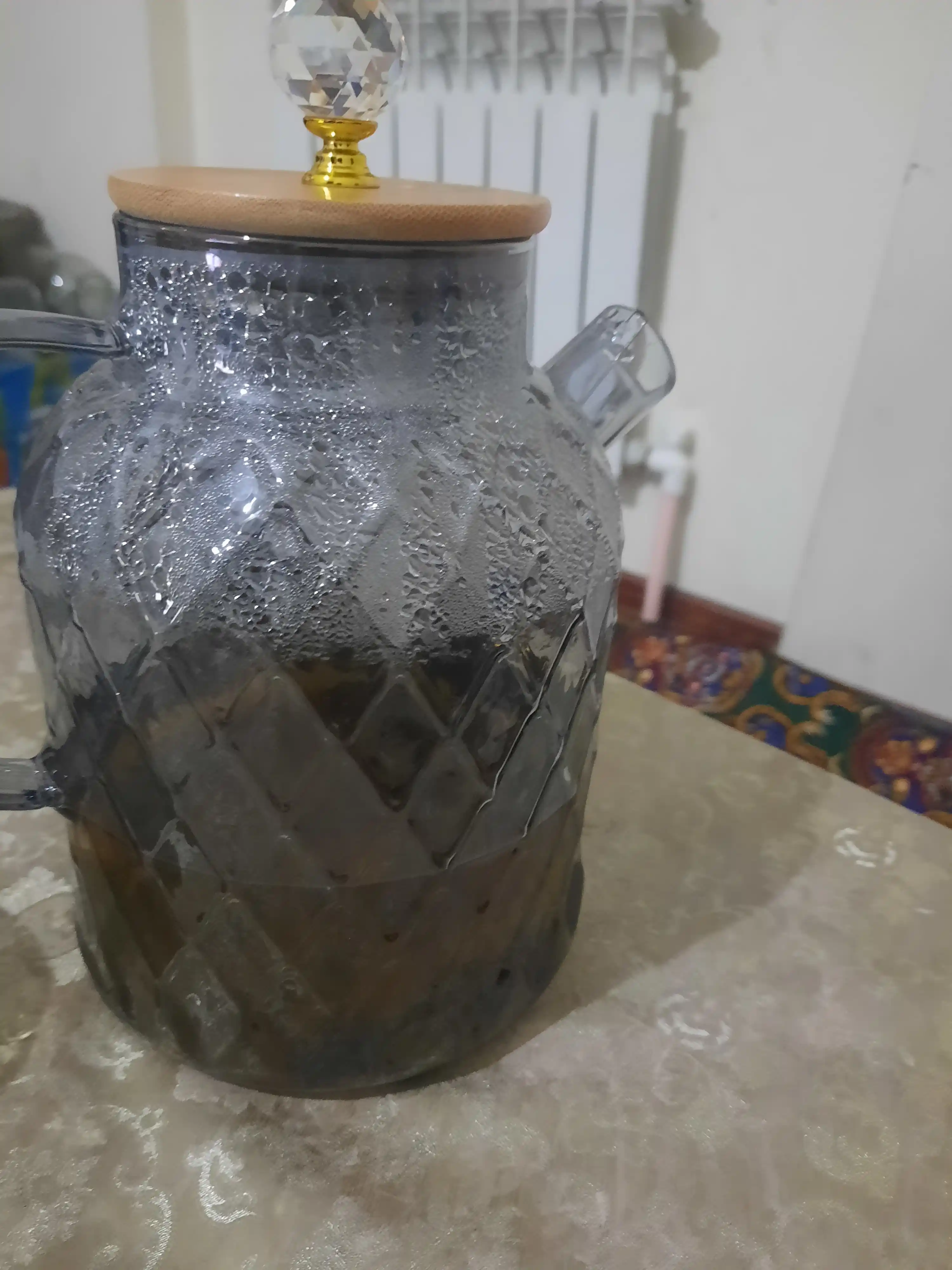 Чайник с бамбуковой крышкой, из жаропрочного стекла разных цветов и узоров