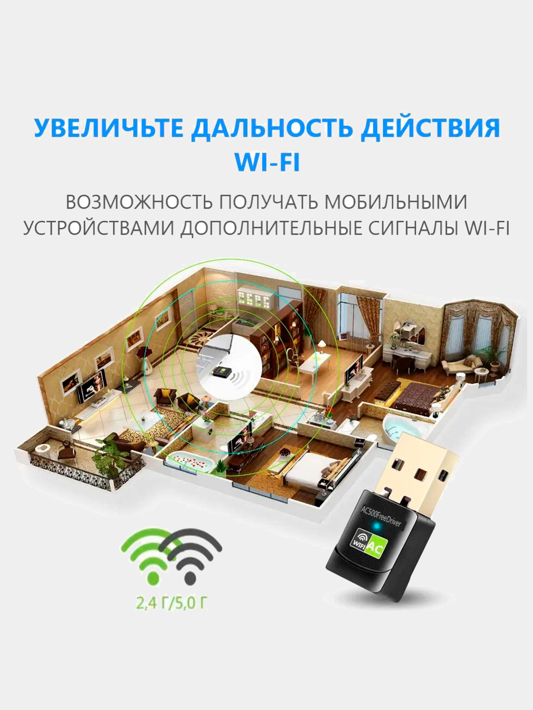 Беспроводной приемник вайфай для PC двух диапазонный 2.4 и 5 ГГЦ, 5G USB Wi- Fi 600 Мбит/с купить по низким ценам в интернет-магазине Uzum (751954)