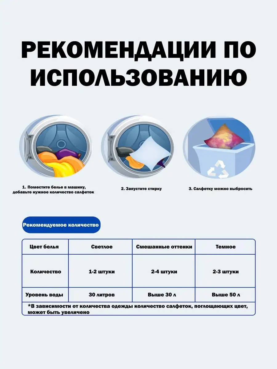 Салфетки для стирки, ловушка цвета для стирки, против окрашивания белья,  10, 20, 30 шт купить по низким ценам в интернет-магазине Uzum (678939)