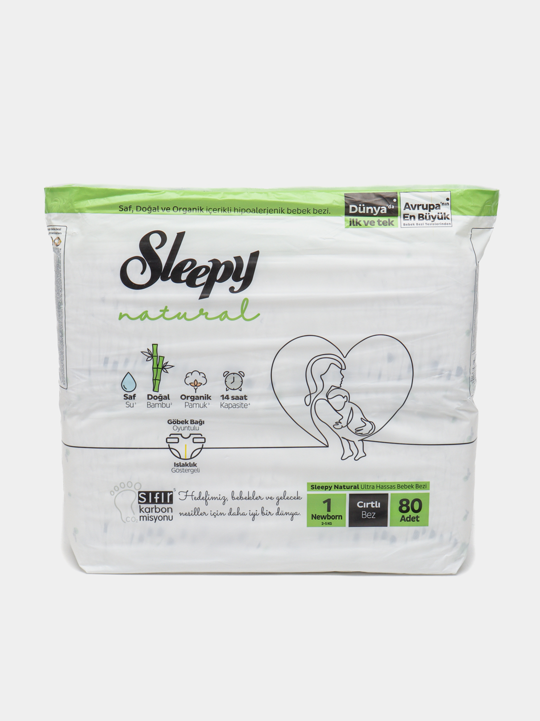 Детские подгузники Natural Jumbo Sleepy №1, 2-5 кг, 80 шт