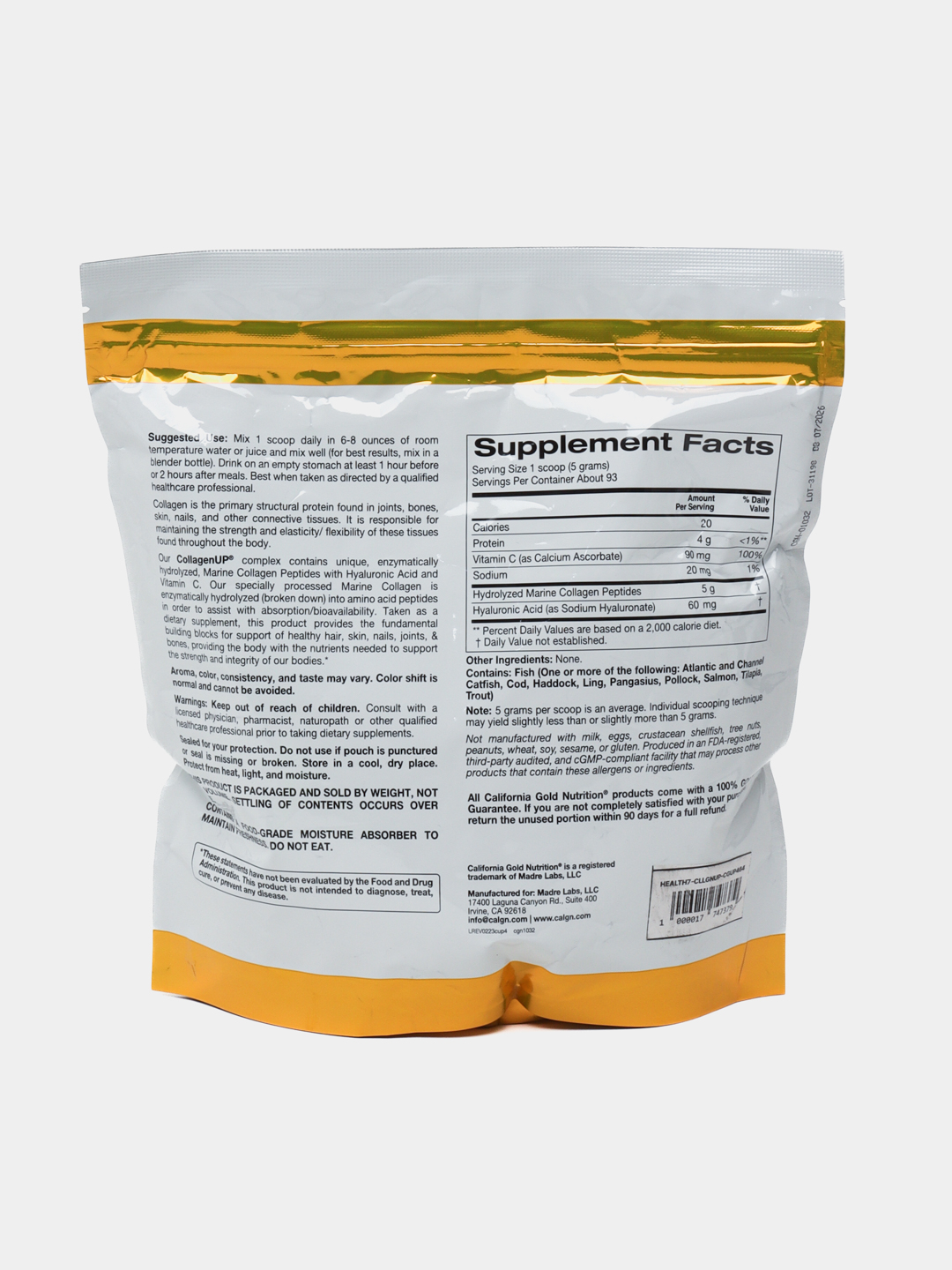 Гидролизованные пептиды морского коллагена California Gold Nutrition ...