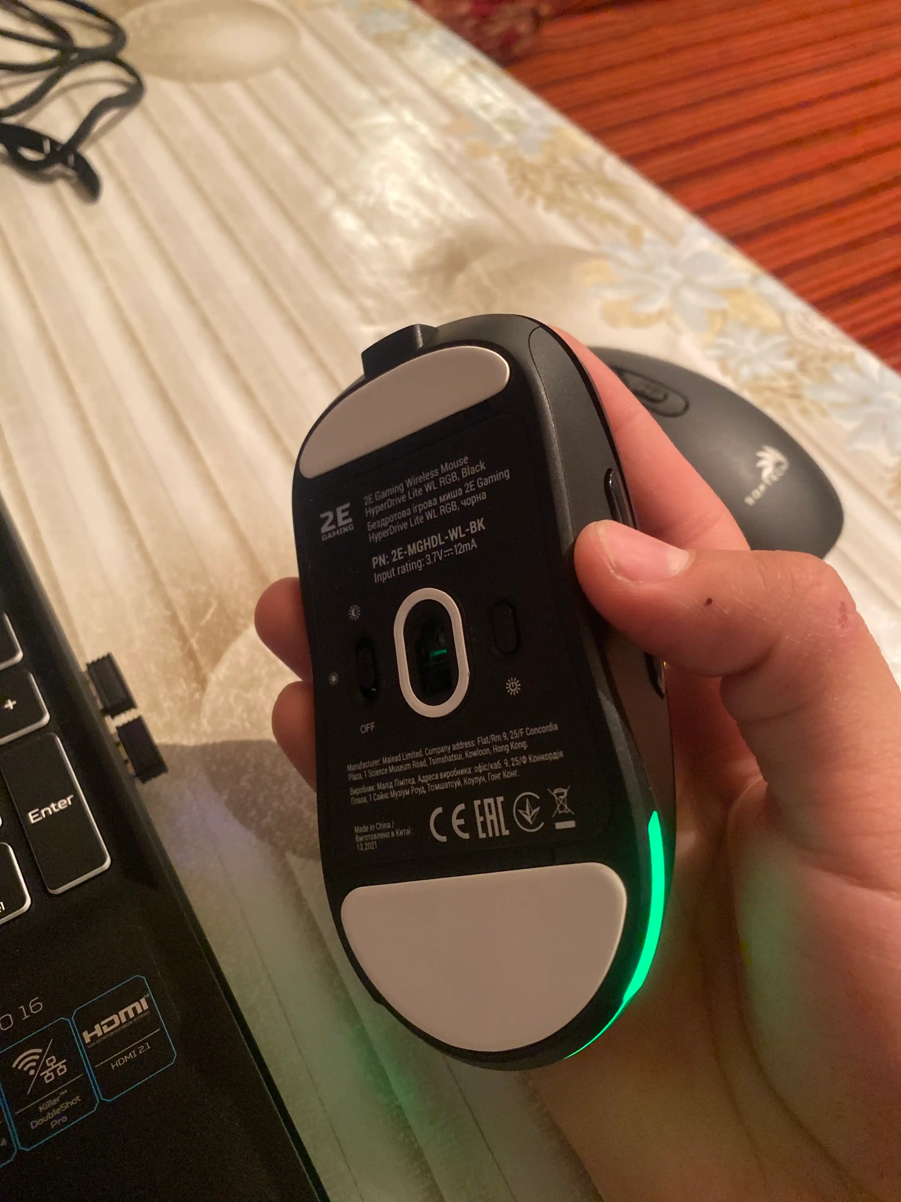 Simsiz o'yin sichqonchasi 2E GAMING Mouse HyperDrive Lite WL, RGB Black 2E-MGHDL-WL-BK
