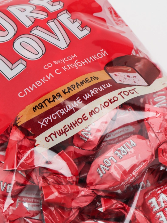 Konti - qulupnayli qaymoq ta’mli Pure love konfetlari, 500 g