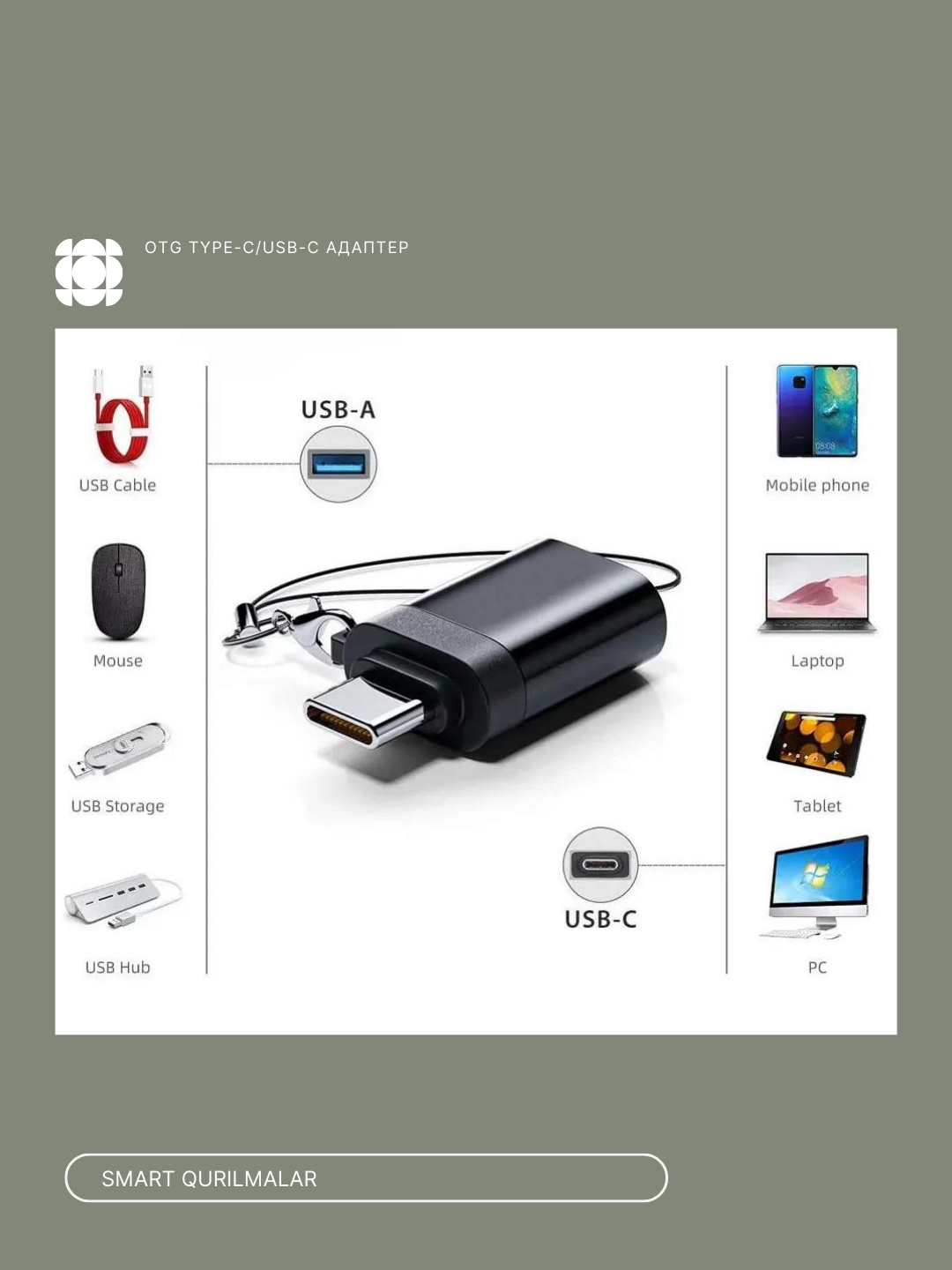 Переходник Type C - USB 3.0, адаптер OTG Type C для телефонов, планшетов,  ноутбуков купить по низким ценам в интернет-магазине Uzum (763117)