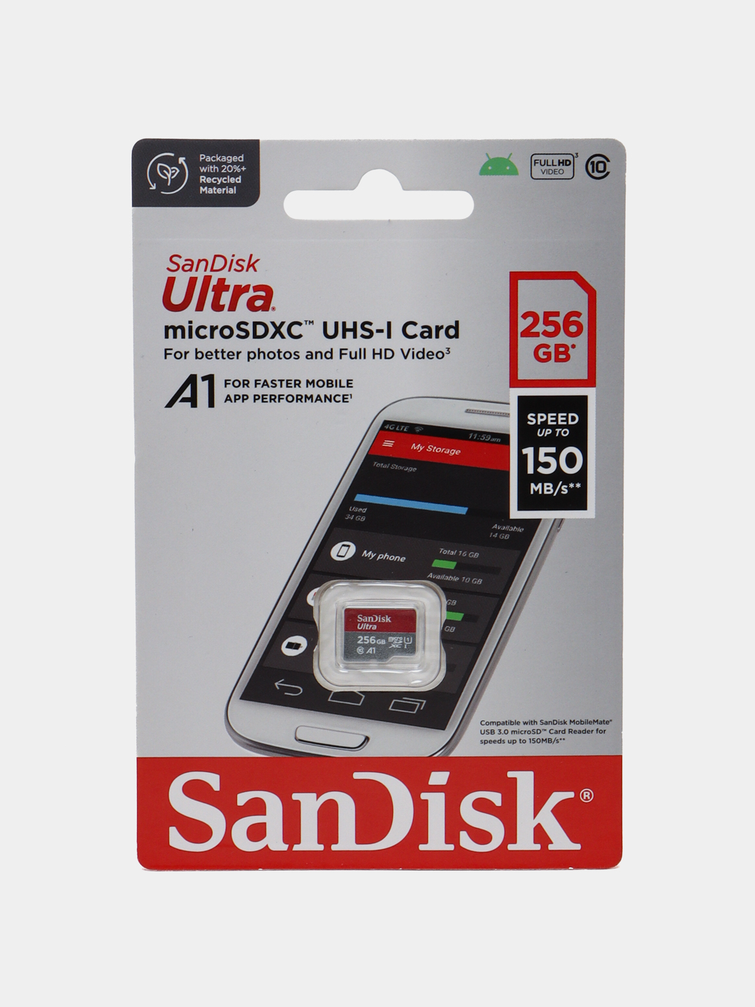 Флешка на телефон карта памяти microSD SanDisk Ultra, 256 ГБ, 100 Mb/s, A1  класс купить по низким ценам в интернет-магазине Uzum (753462)