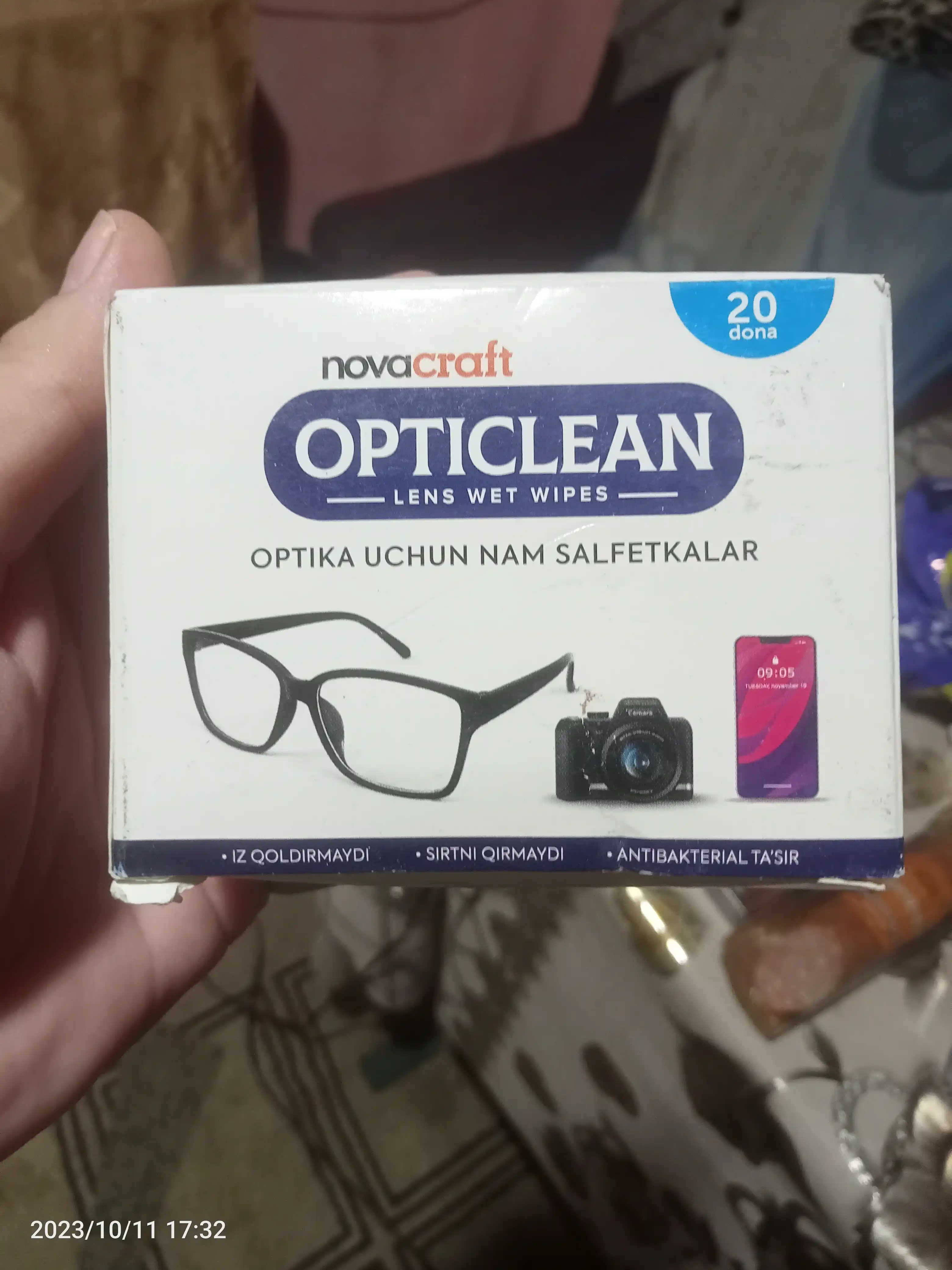 Opticlean ko‘zoynak va gadjet ekranlari uchun nam salfetkalar, 20 dona