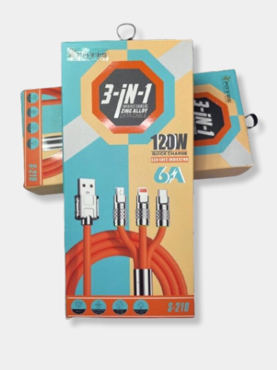 USB-кабель 3 в 1 для быстрой зарядки, 120 Вт, 6 А