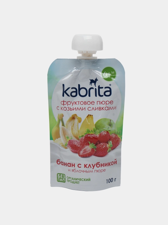 Фруктовое пюре Банан с клубникой и яблочным пюре KABRITA, 100 г