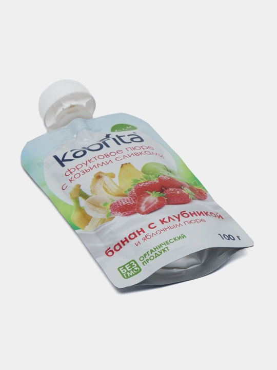 Фруктовое пюре Банан с клубникой и яблочным пюре KABRITA, 100 г