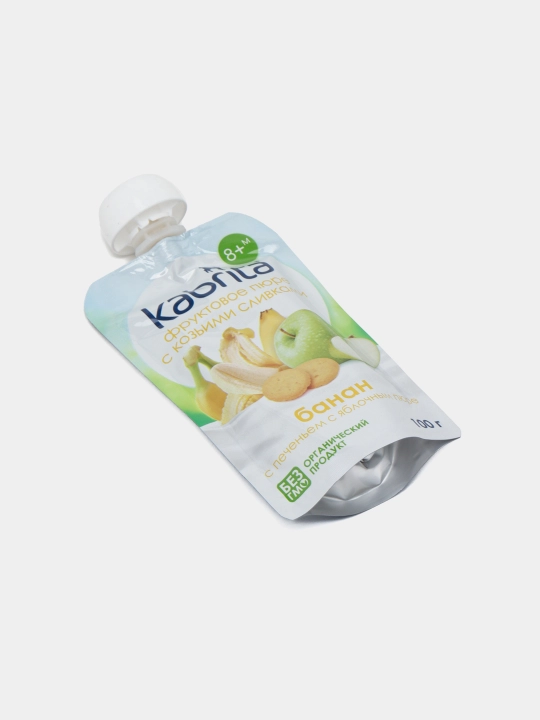 KABRITA mevali pyuresi, banan va olmali pechenye pyuresi, 100 gr