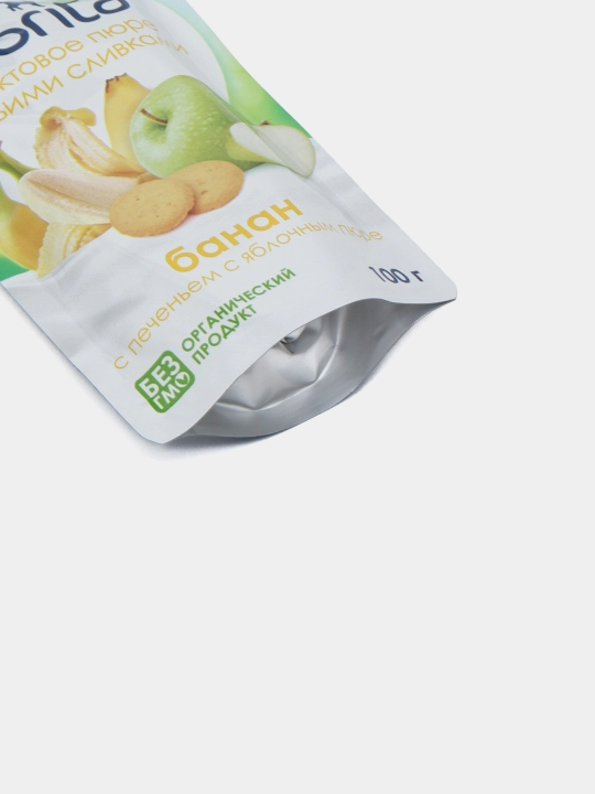 KABRITA mevali pyuresi, banan va olmali pechenye pyuresi, 100 gr