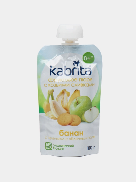 KABRITA mevali pyuresi, banan va olmali pechenye pyuresi, 100 gr