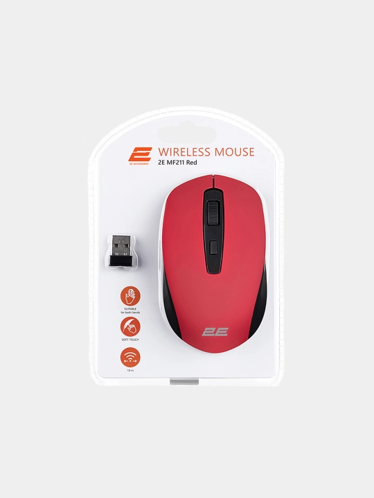 Беспроводная мышь 2E MF211 WL Soft Touch, красная, черная, серая