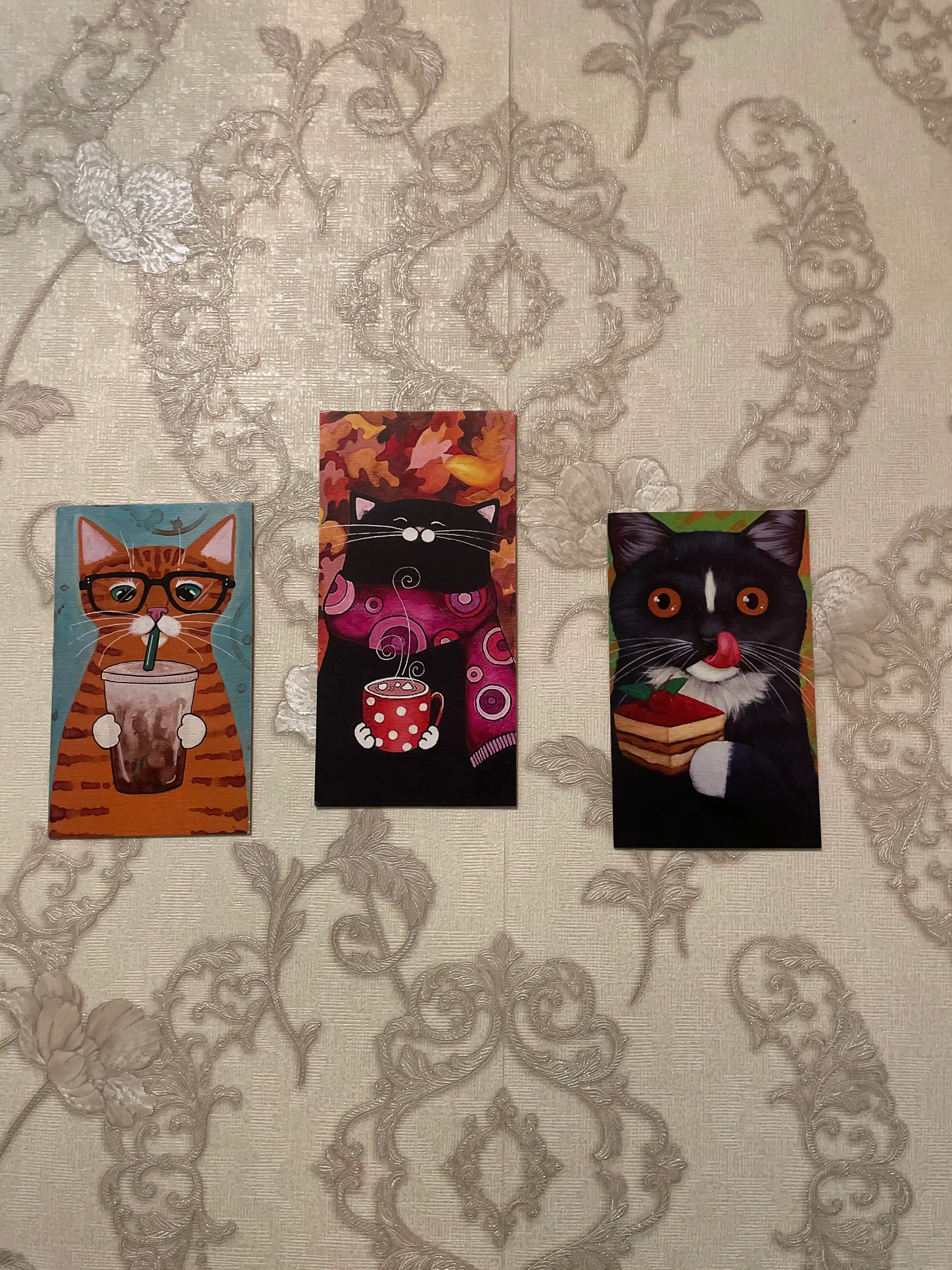 Rasmlar MDF dan, 3 qismdan Cat and autumn, interyer uchun modulli rasm