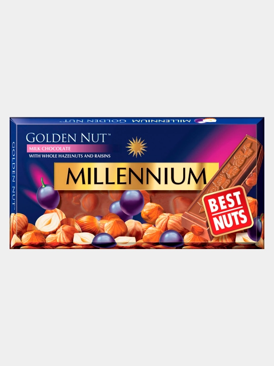 Шоколад Millennium Golden Nut c изюмом и орехами, 90 г - 