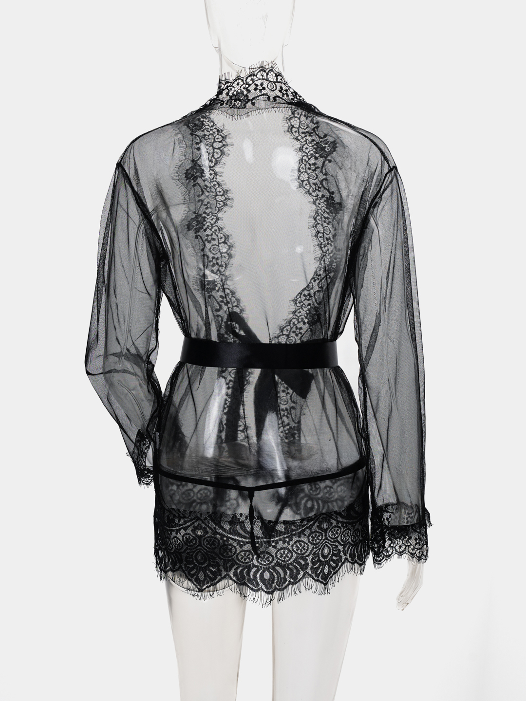 Ночная сорочка, пеньюар кружевной, неглиже, халат с поясом, женская ...