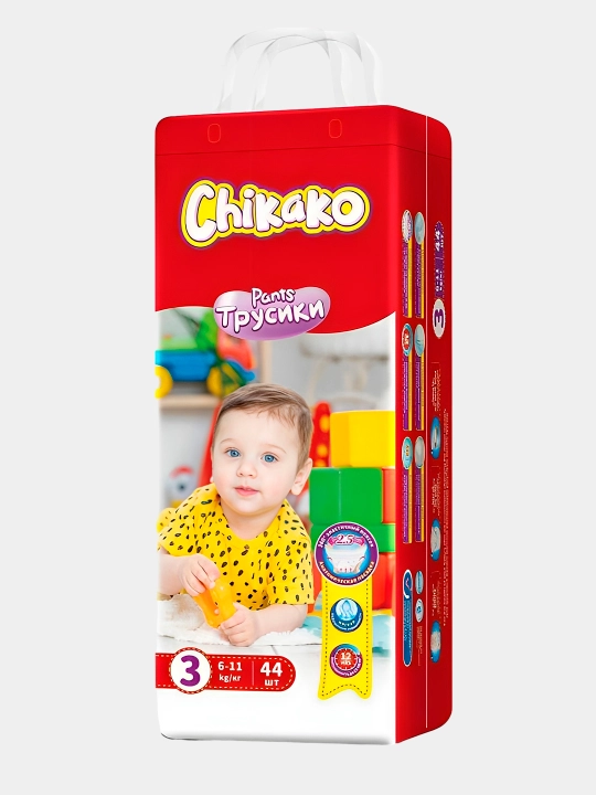 Подгузники-трусики детские "Chikako" 3 размер 6-11 кг, 44 шт,гипоаллергенные,ультра мягкие
