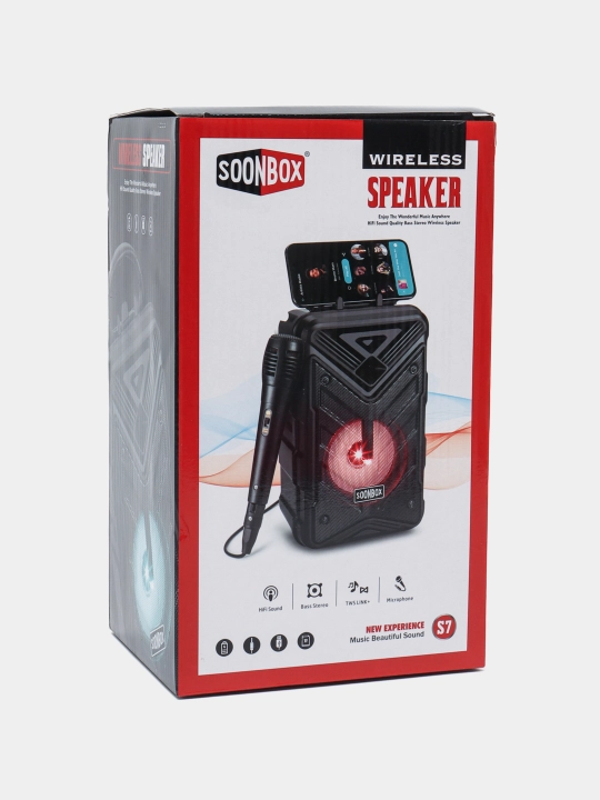 Колонка для караоке Bluetooth Soonbox S7, с FM Radio и проводным микрофоном