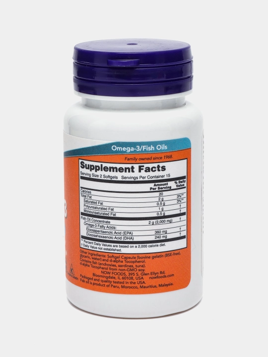 Baliq yog'i NOW Foods, Omega 3, Fish Oil, 1000 mg, 30 kapsula