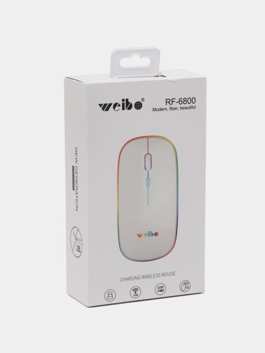 LED Rgb 24ghz RF-6800 qayta zaryadlanuvchi simsiz optik sichqoncha, noutbuk sichqonchasi - 
