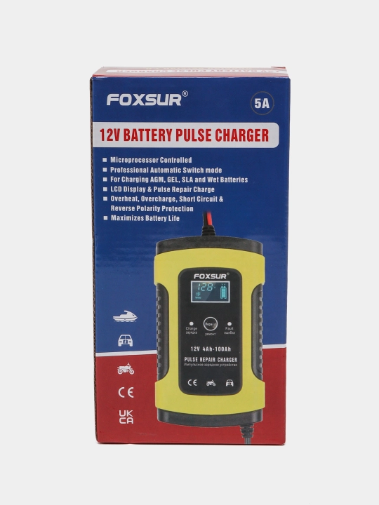 Зарядное устройство для аккумуляторов FOXSUR 12V- 5A,  для всех типов аккумуляторов