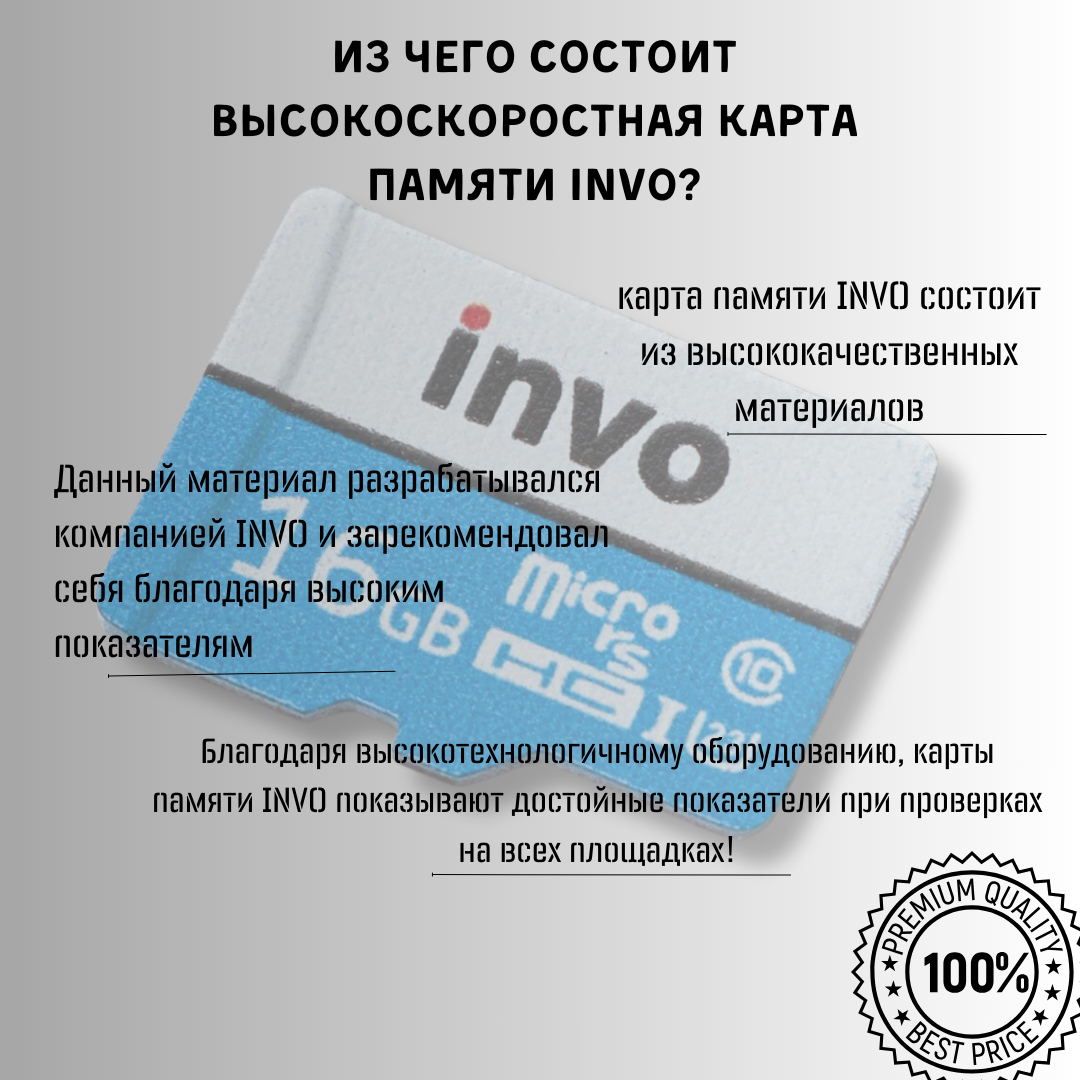 Флешка MicroSD Class 10, INVO, карта памяти, накопитель на 4 ГБ, 8 ГБ, 16  ГБ, 32 ГБ, 64 ГБ купить по низким ценам в интернет-магазине Uzum (802205)