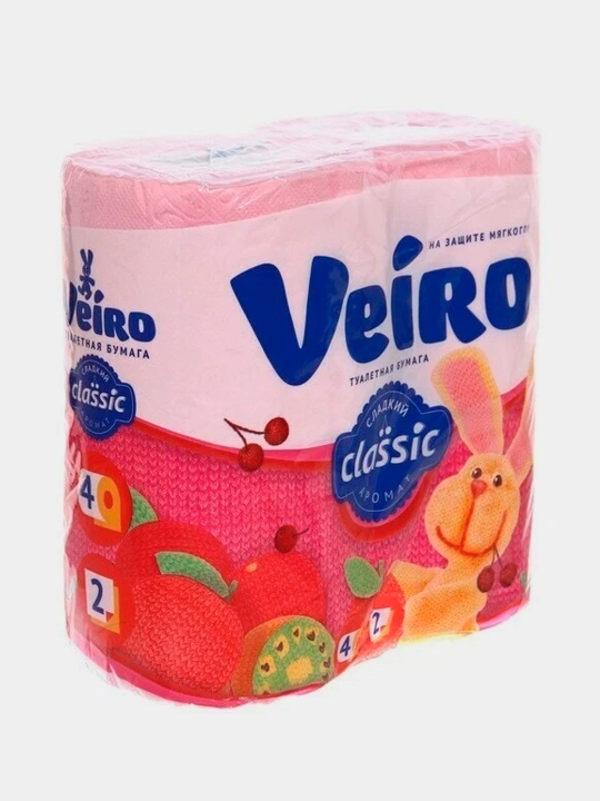 Tуалетная бумага Veiro Classic, розовая, 4 рулона
