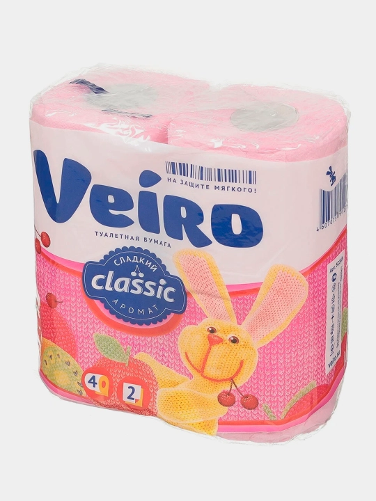 Tуалетная бумага Veiro Classic, розовая, 4 рулона