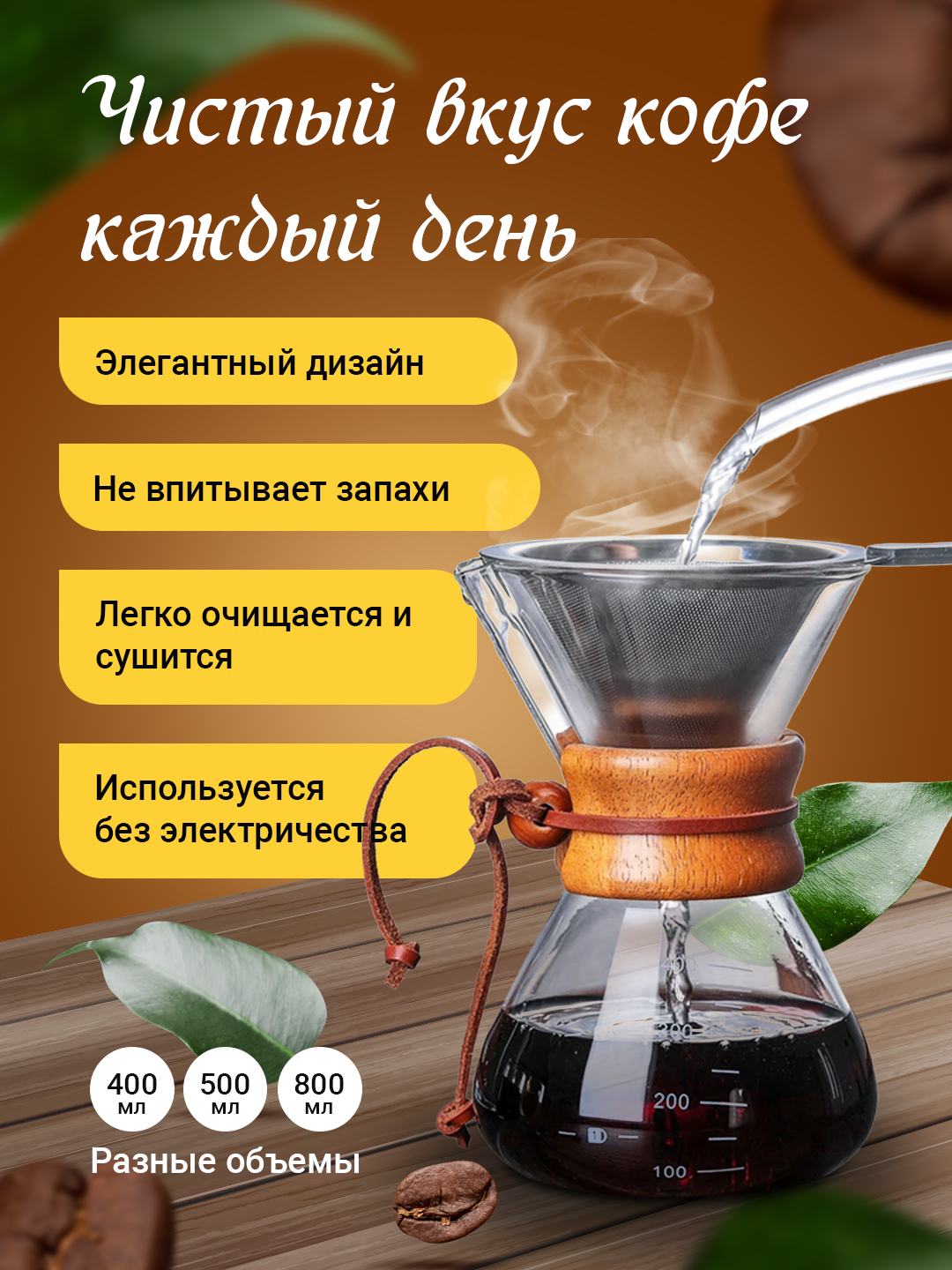 Кофеварка капельная Chemex, стеклянная, 400-800 мл купить по низким ценам в  интернет-магазине Uzum (744295)