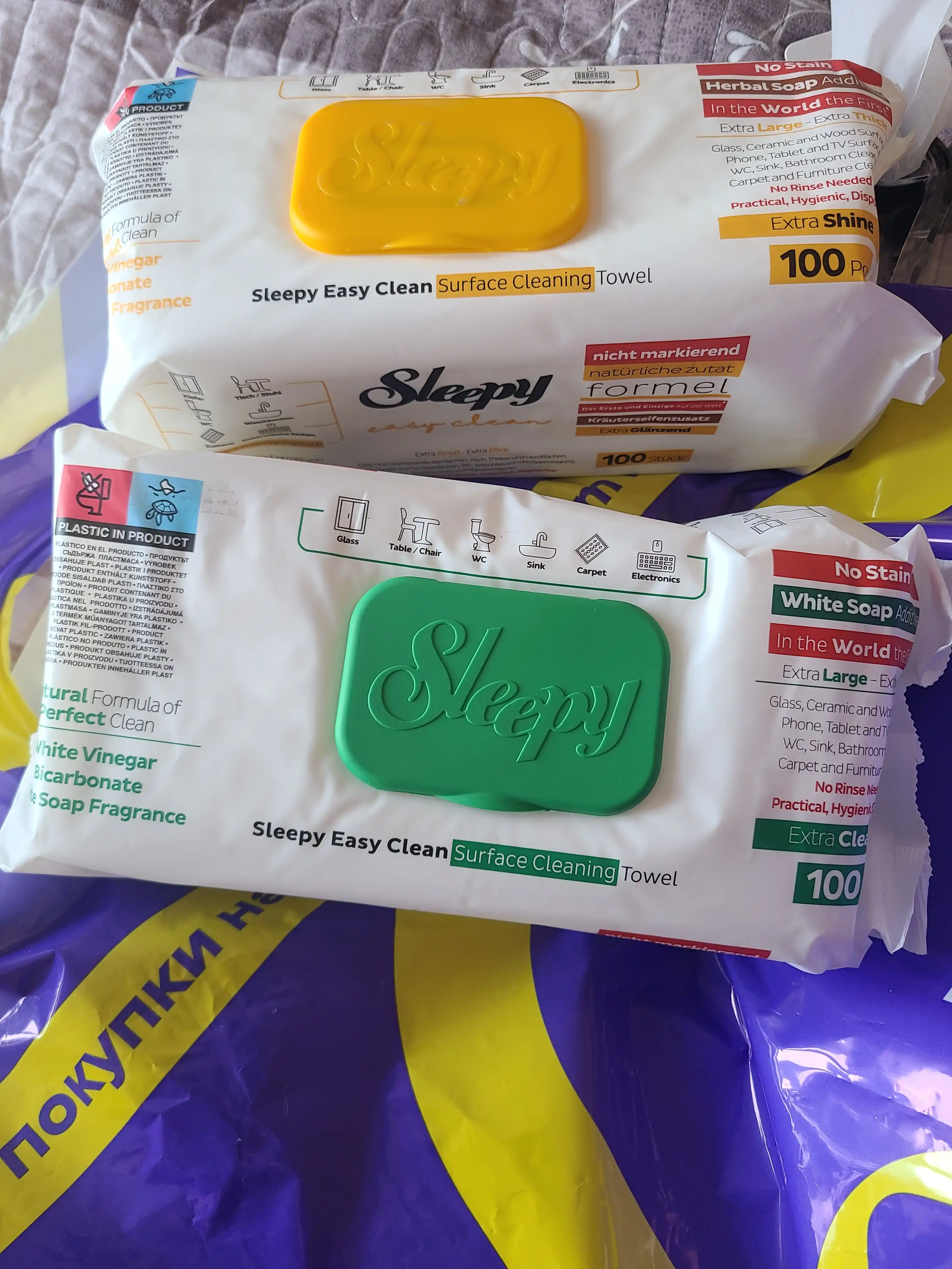 Уксусные влажные салфетки  SLEEPY Easy Clean, для отбеливания, желтые, 100 шт