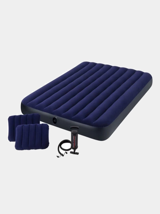 Puflanadigan matras ikki kishilik, nasos va yostiqlar bilan Intex 64765, 203 * 152 * 25 sm