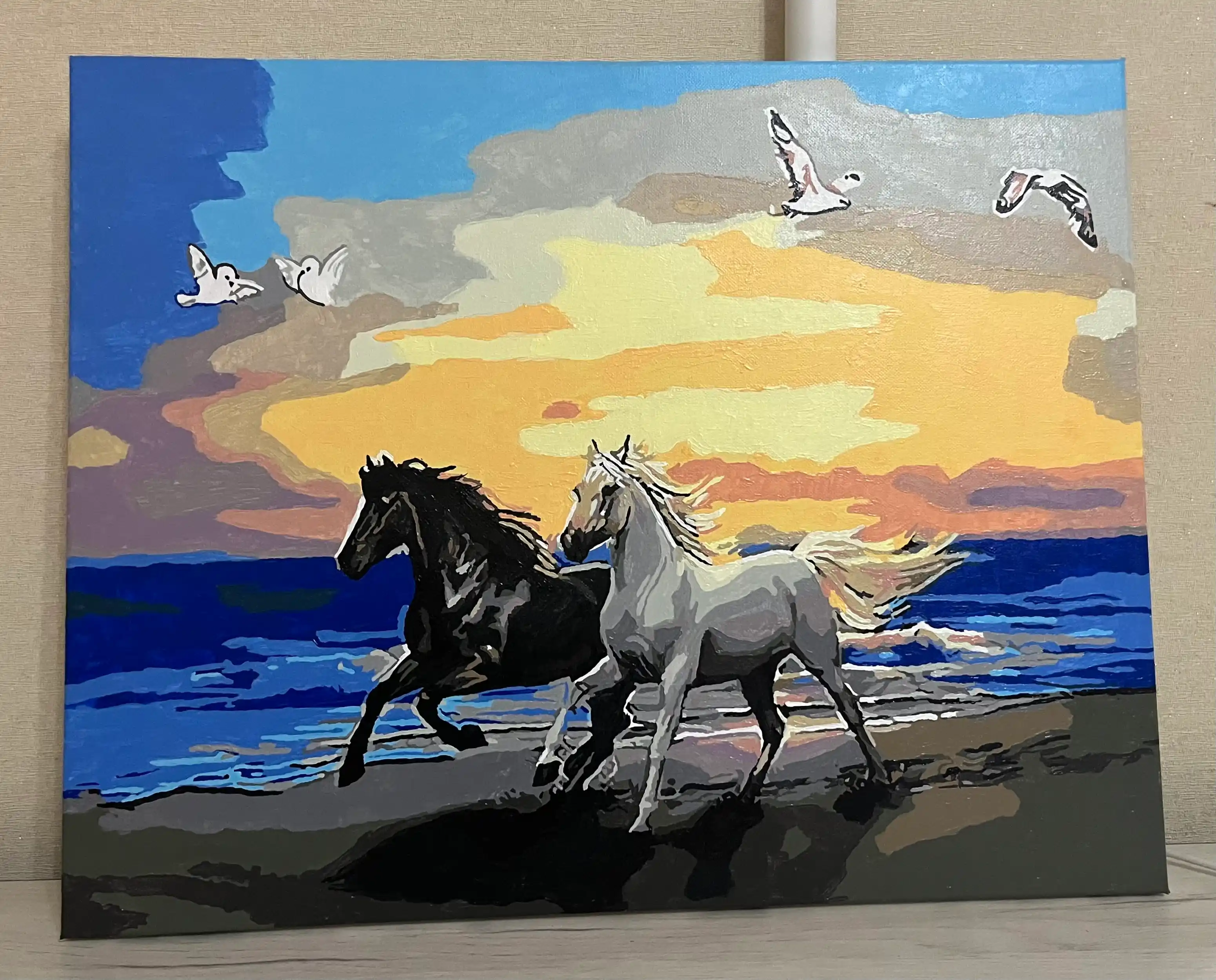 Raqam bo'yicha rasm Skystore "Jonivor va qushlar", ramkaga tortilgan, 40 * 50