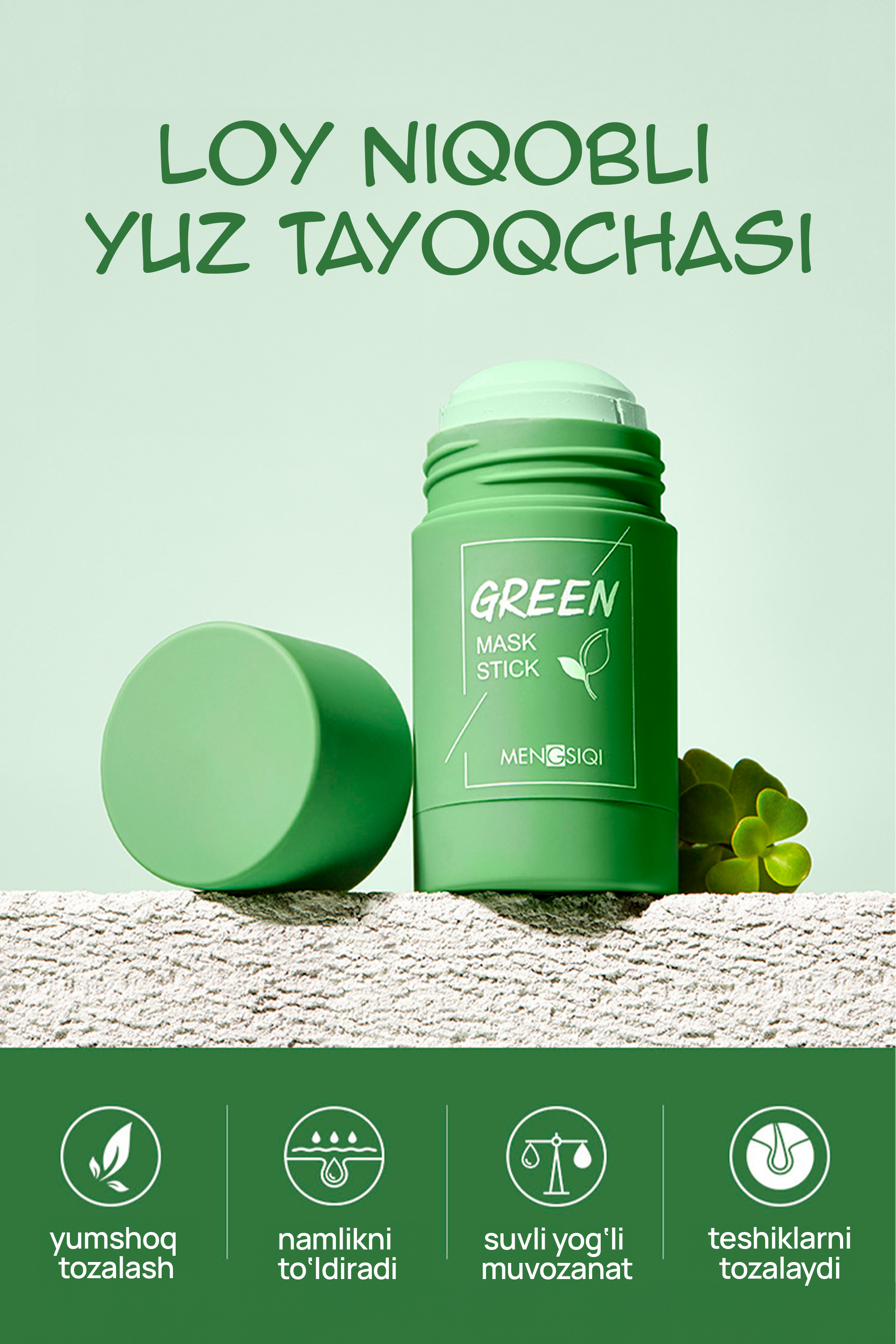 Qora nuqta va akne uchun loy niqobli yuz tayoqchasi, Green Mask Stick fotosurat