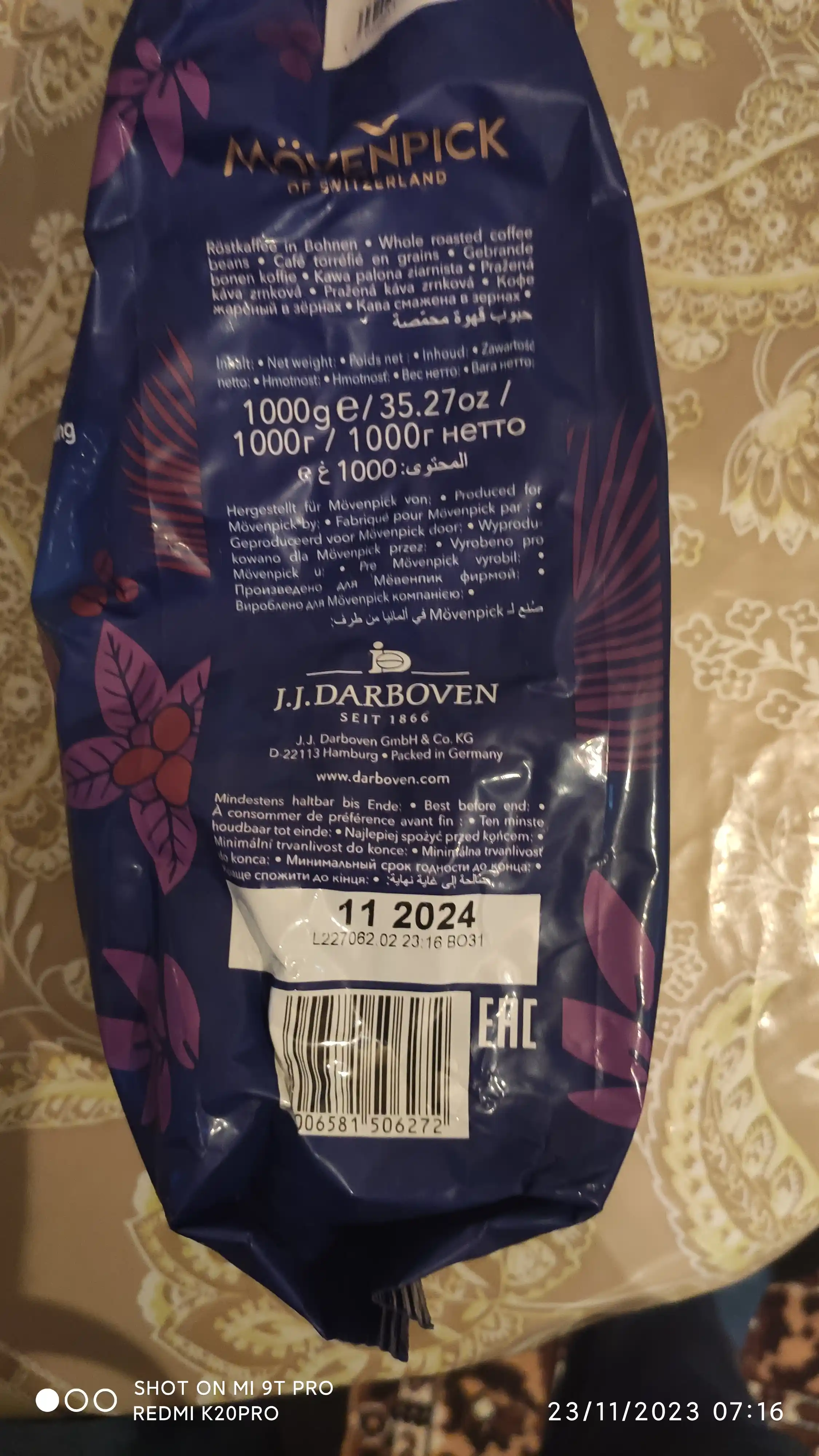 Qahva donalari, Movenpick Espresso, 1000 g, Germaniyada ishlab chiqarilgan