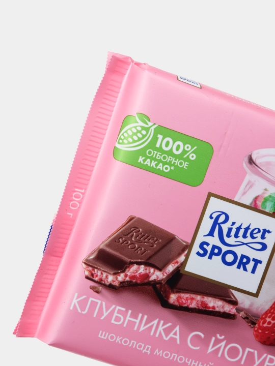 Sutli shokolad Ritter Sport qulupnay-yogurt nachinkali, 100 g