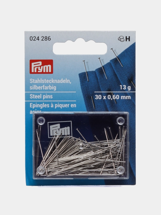 Tug'onoklar, 0,60 x 30 mm, kumush rangli, 13 g, Prym qutisi bilan karta - 