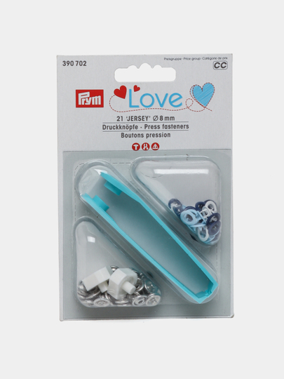 Prym Love, Jersi tugmasi, ko'k, ochiq ko'k, oq, 8 mm - 