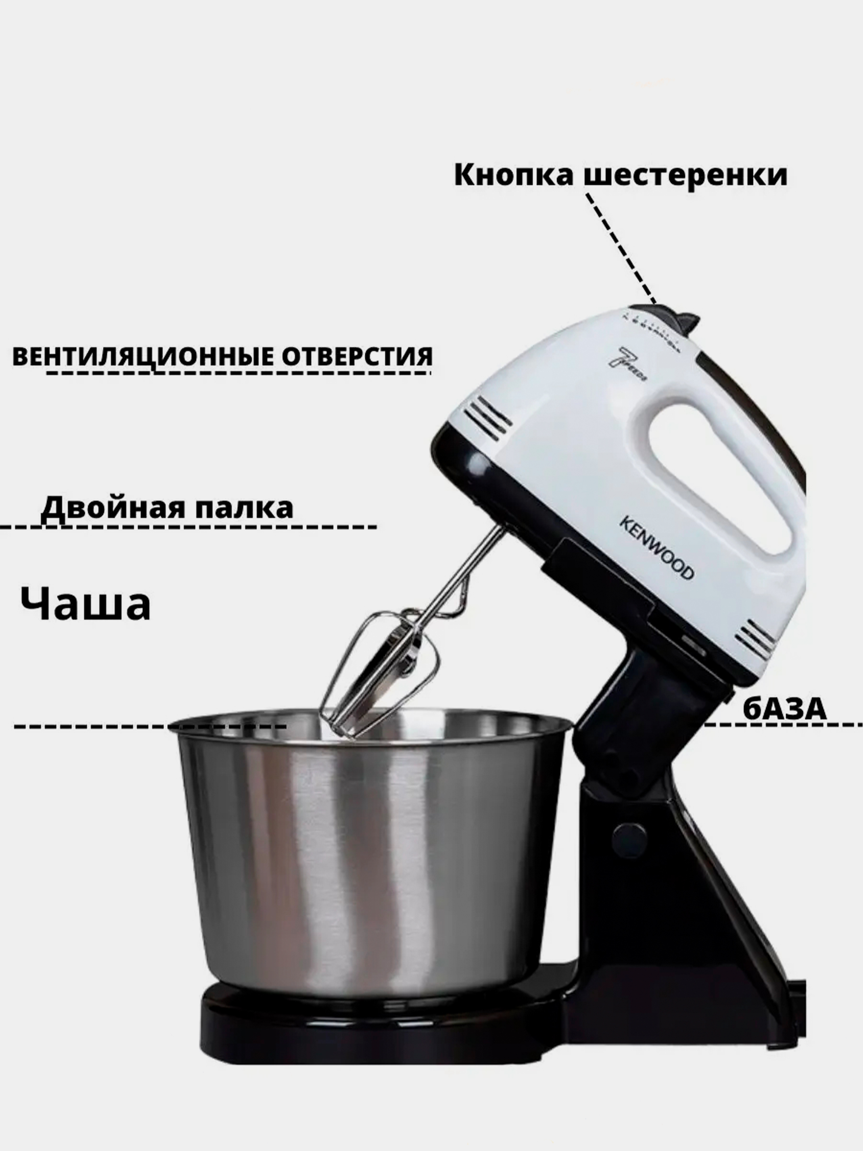 Мини Миксер электрический, ручной кухонный с насадками, 7 скоростей ...