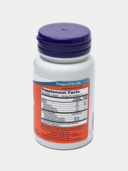 Baliq yog'i NOW Foods, Omega 3, Fish Oil, 1000 mg, 30 kapsula