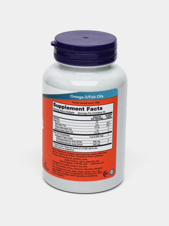 Baliq yog'i Now Foods, Omega-3, Fish Oil, 1000 mg, 100 kapsula