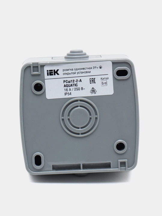 Rozetka bir o'rinli, topraklama va qopqoq bilan ochiq o'rnatish uchun 16А IP54 AQUATIC IEK