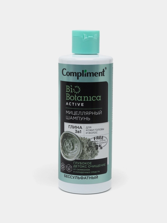 Sulfatsiz shampun BioBotanica glina 3 tasi 1 da, yog'li sochlar uchun, Compliment, 380 ml