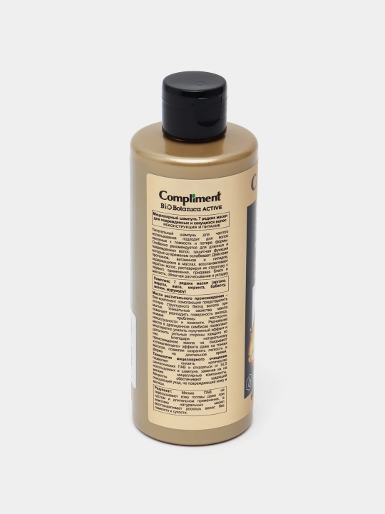 Sulfatsiz, misellar shampun BioBotanica Active, 7 ta noyob moy, Compliment, 380 ml