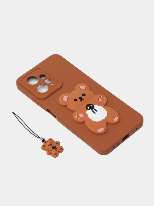 Redmi note 12 4G uchun g'ilof, оrqasida zamonaviy 3D naqsh bilan ayiq va mikki sichqoncha
