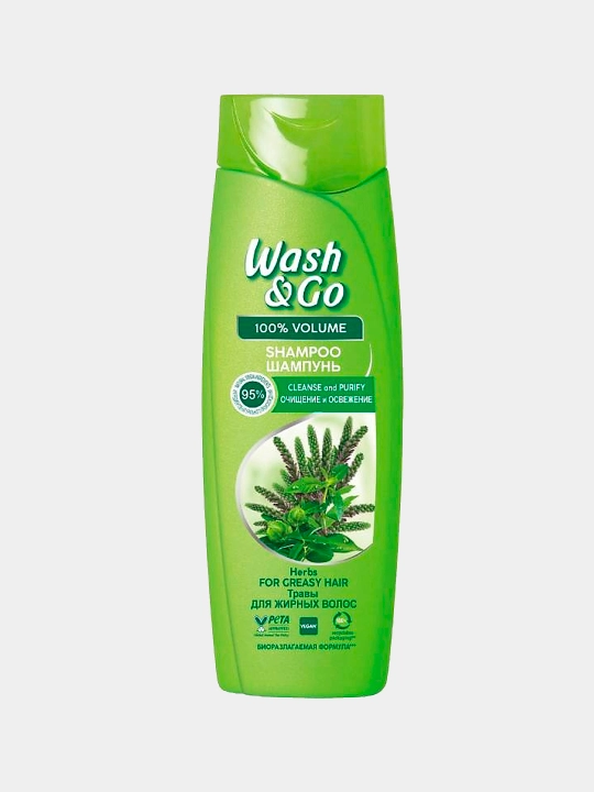 Шампунь Wash & Go экстракт лечебных трав для жирных волос, 360 мл - 
