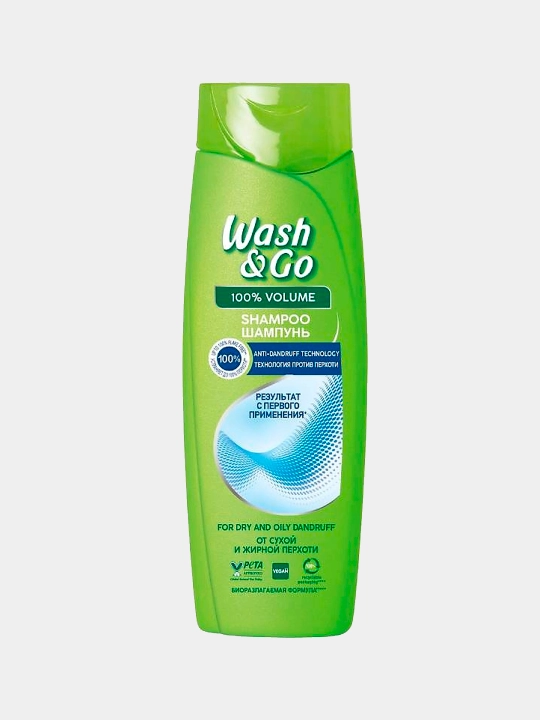 Soch uchun shampun Wash&Go, qazg'oq bilan kurashish uchun tozalash va parvarish, 360 ml - 