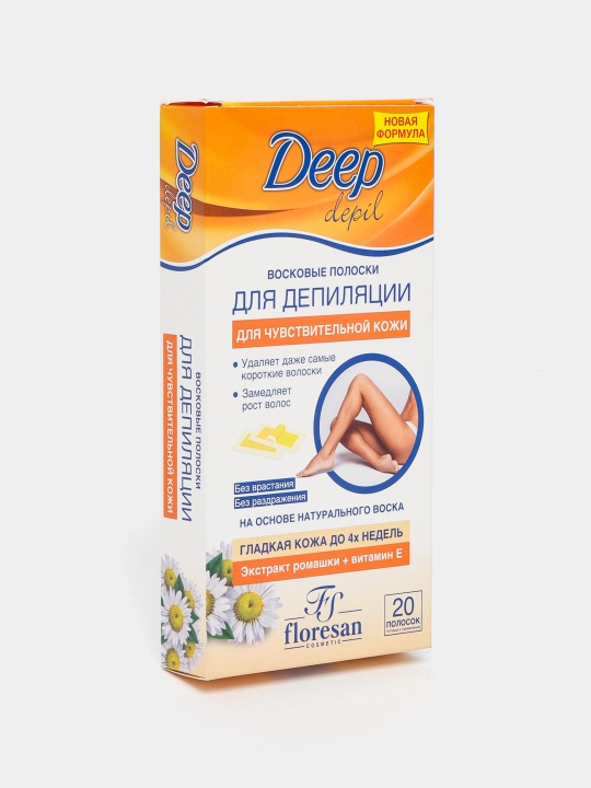 Восковые полоски Floresan для депиляции чувствительной кожи с ромашкой, 20 шт в упаковке